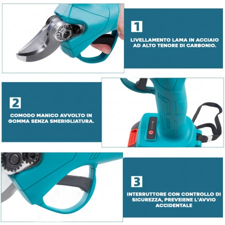 Forbice Potatura Elettrica ROYALWAVE YOD-5016 con 2 Batterie 26V Taglio da 25mm