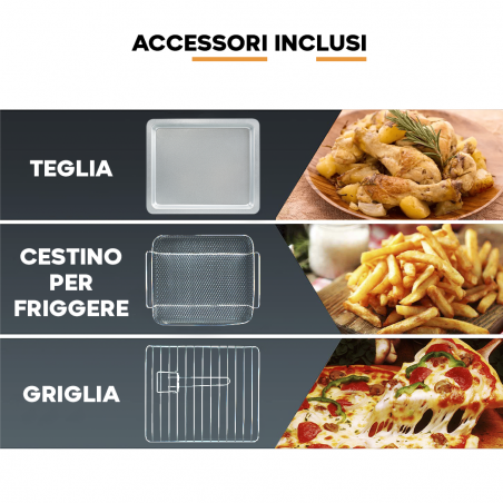 Friggitrice ad Aria Capacità 28 litri JCFA-M23AFLD Senza Olio Mini Forno 2000W