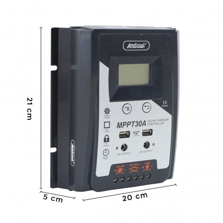 Regolatore di Carica Solare MPPT30A 12-24V Regolatore Batteria Dual USB Display