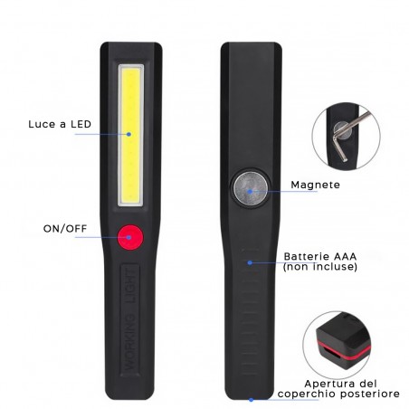 Mini Torcia LED COB Portatile Lampada Luce Emergenza da Campeggio con Calamita