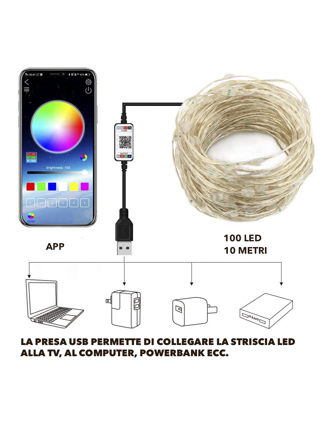 Striscia LED RGB 10mt Catena Luminosa Luci di Natale Multicolore con  Telecomando