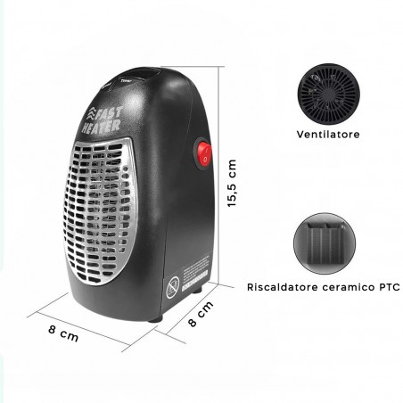 Mini Stufa Elettrica Termoventilatore 400W Portatile Senza Fili a Basso Consumo