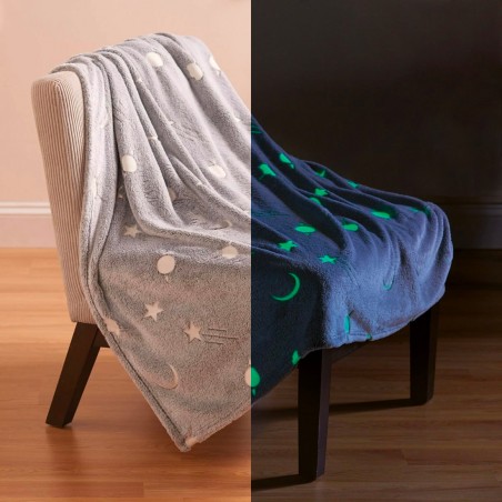 Coperta Magica per Bambini Plaid in Pile Grigio con Stelle Fluorescenti 170x120