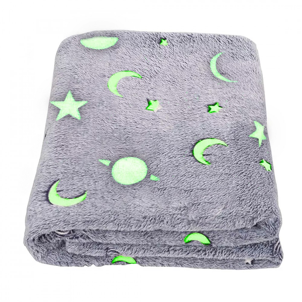 Coperta Magica per Bambini Plaid in Pile Grigio con Stelle Fluorescenti 170x120