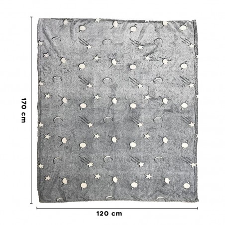 Coperta Magica per Bambini Plaid in Pile Grigio con Stelle Fluorescenti 170x120