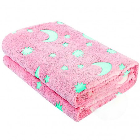 Coperta Magica per Bambini Plaid in Pile Rosa Sole e Luna Fluorescenti 170x120cm