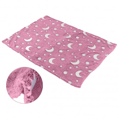 Coperta Magica per Bambini Plaid in Pile Rosa Sole e Luna Fluorescenti 170x120cm