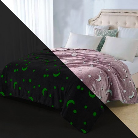 Coperta Fluorescente DESKSA Stella Rosa 130x150 Cm - Morbida In Flanella, Luminescente Al Buio, Per Bambini E Adulti
