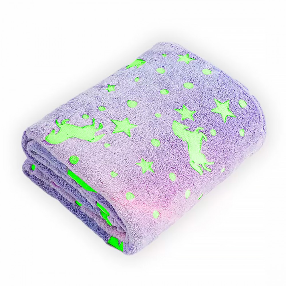 Coperta Magica per Bambini Plaid in Pile Lilla con Unicorno Fluorescente 170x120