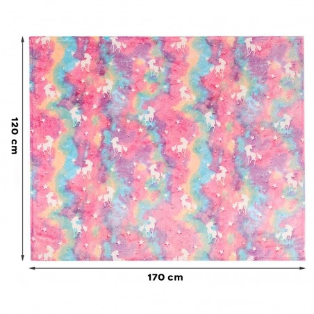 Coperta Magica per Bambini Plaid in Pile Fantasia Unicorno Fluorescente 170x120