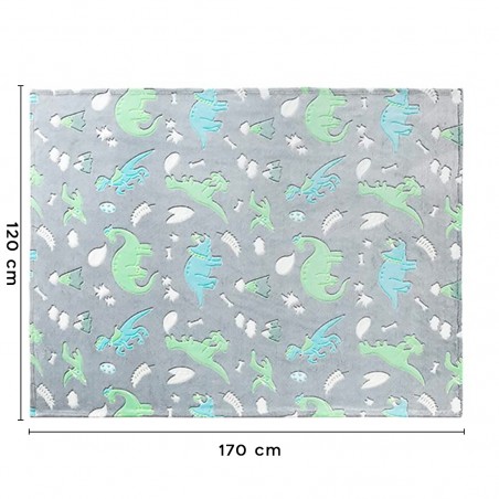 Coperta Magica per Bambini Plaid in Pile Grigio Dinosauri Fluorescenti 170x120