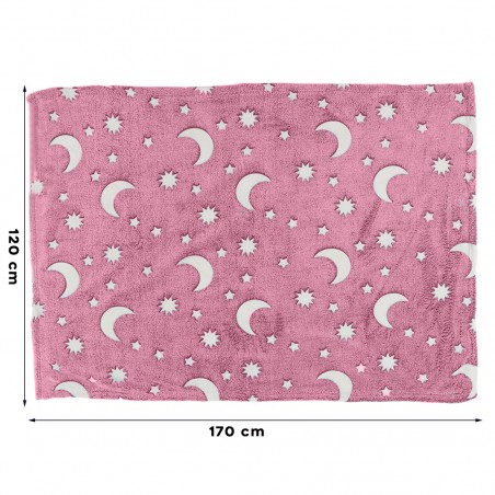 Coperta Magica per Bambini Plaid in Pile Rosa Sole e Luna Fluorescenti 170x120cm