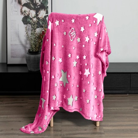 Coperta Magica per Bambini Plaid in Pile Rosa con Stelle Fluorescenti 170x120cm