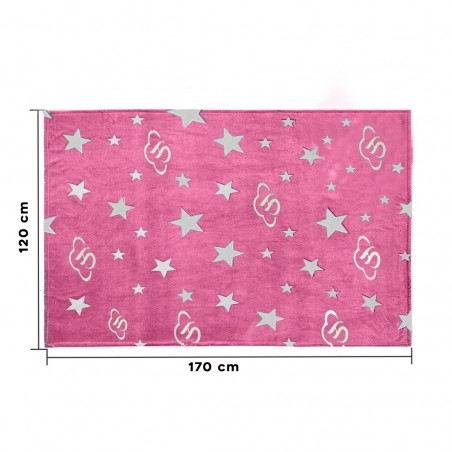 Coperta Magica per Bambini Plaid in Pile Rosa con Stelle Fluorescenti 170x120cm