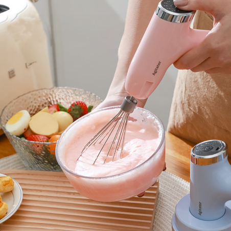 Mini Sbattitore Ricaricabile con Fruste Tritatutto Frullino per Uova 5 Velocità