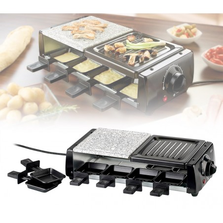 Raclette doppia cottura griglia e pietra antiaderente con 16 accessori 1200Watt Raclette doppia cottura griglia e pietra antiaderente con 16 accessori 1200Watt