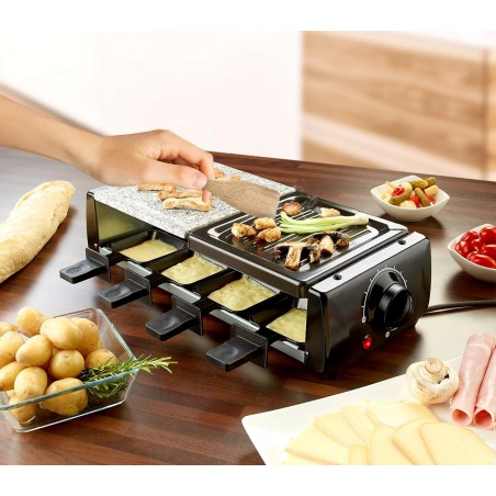Raclette doppia cottura griglia e pietra antiaderente con 16 accessori 1200Watt Raclette doppia cottura griglia e pietra antiaderente con 16 accessori 1200Watt