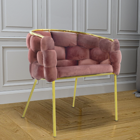 Poltrona Imbottita BALOON BUBBLE ARABELLA Effetto Velluto Struttura Color Oro