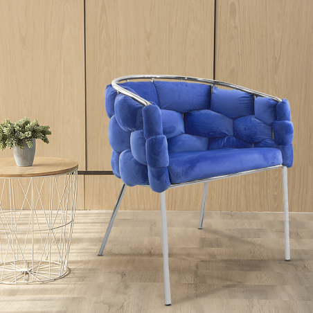 Poltrona Imbottita BALOON BUBBLE ISABELLA Effetto Velluto con Struttura Argento