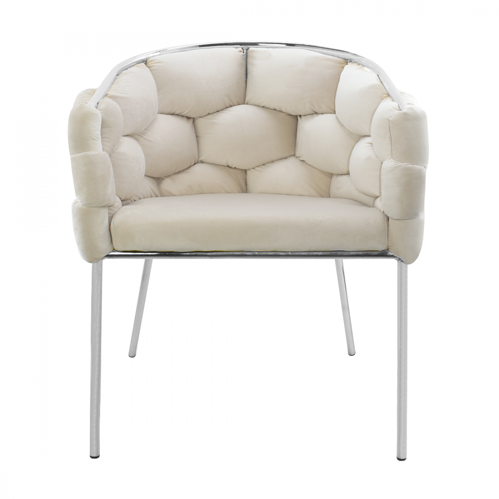 Poltrona Imbottita BALOON BUBBLE ISABELLA Effetto Velluto con Struttura Argento Beige