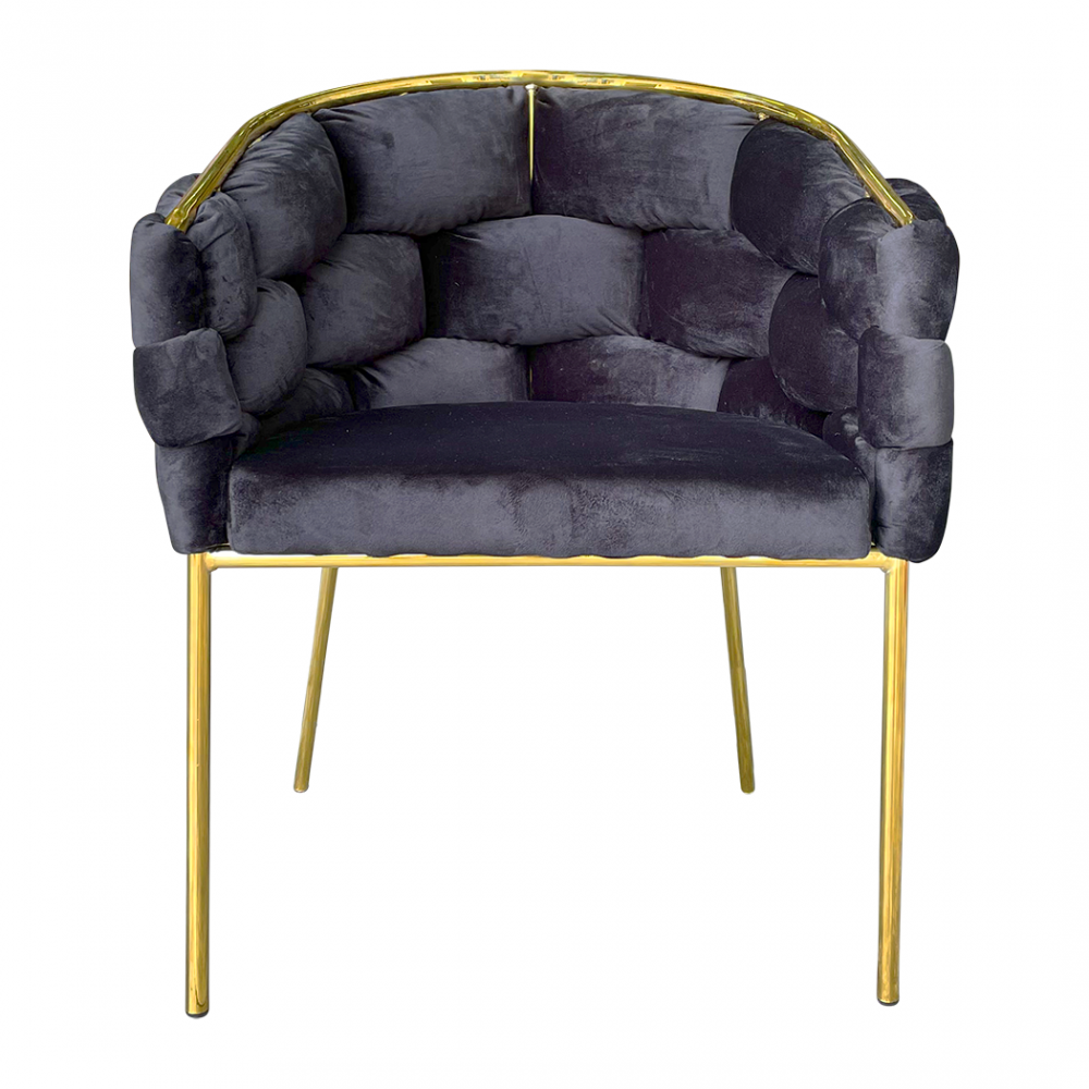 Set 2 Poltrone Imbottite Baloon Bubble ARABELLA Effetto Velluto Struttura in Oro Nero