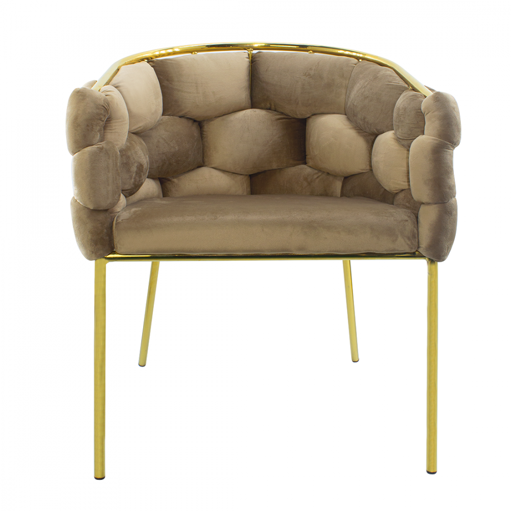 Set 2 Poltrone Imbottite Baloon Bubble ARABELLA Effetto Velluto Struttura in Oro Tortora