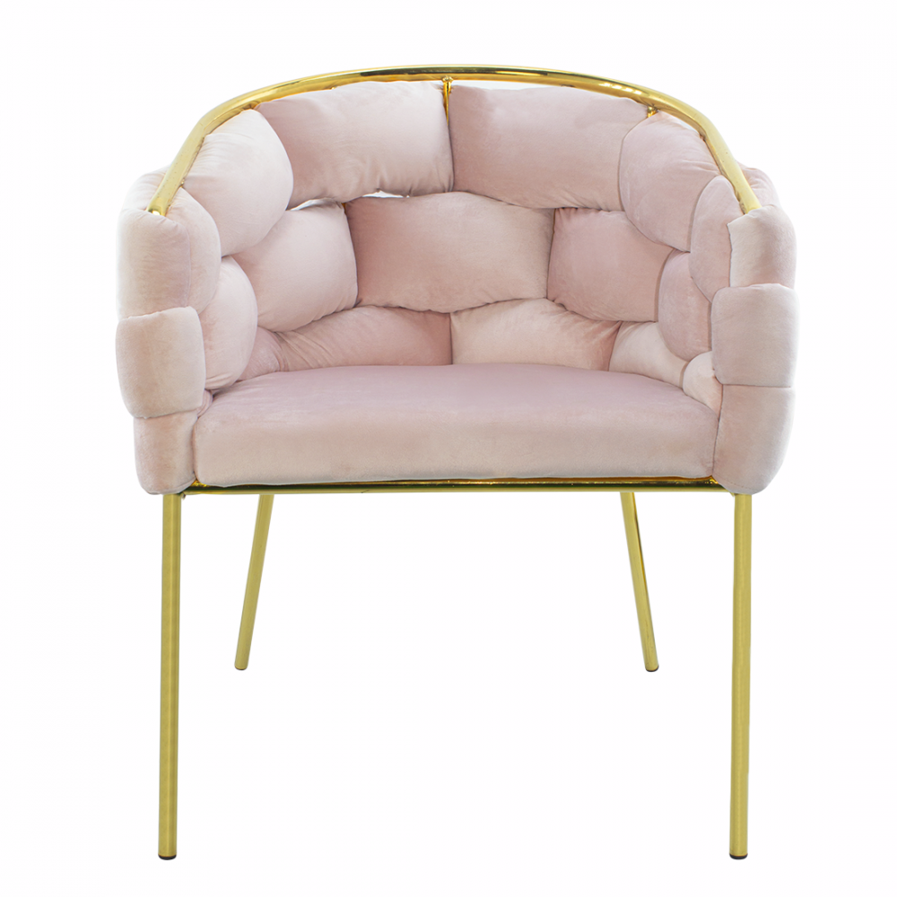 Set 2 Poltrone Imbottite Baloon Bubble ARABELLA Effetto Velluto Struttura in Oro Rosa