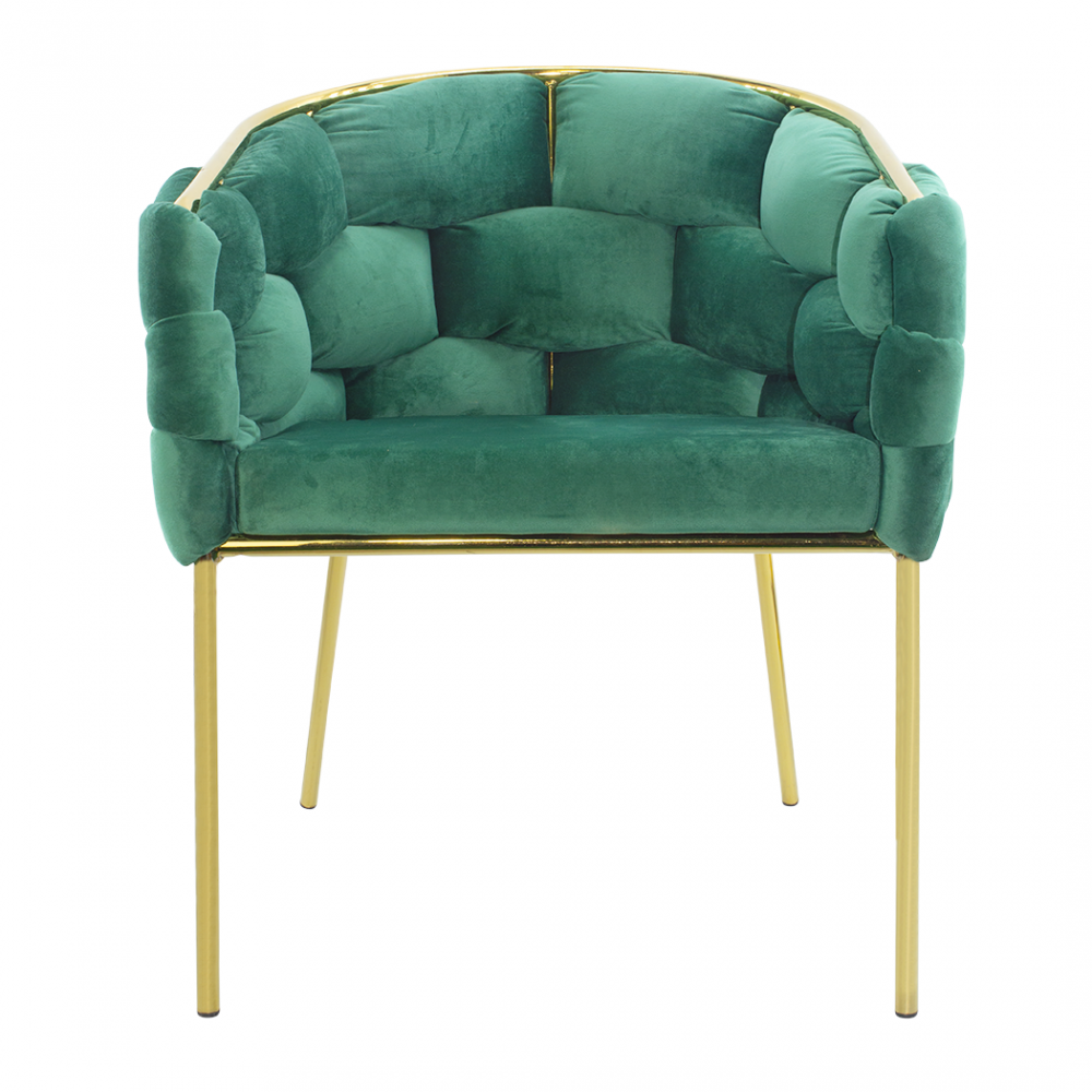 Set 2 Poltrone Imbottite Baloon Bubble ARABELLA Effetto Velluto Struttura in Oro Verde