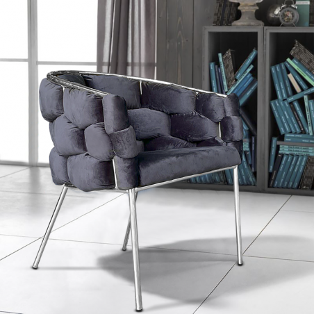 Set 2 Poltrone Imbottite in Velluto Baloon Bubble Isabella Struttura Argento