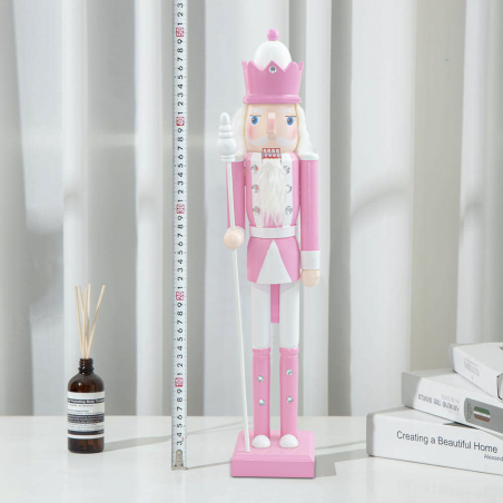 Soldatino Schiaccianoci in Legno 50H 433017 Decorazioni Natale Rosa con Scettro