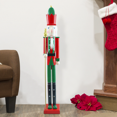 Soldatino Schiaccianoci Legno 120H 433056 Decorazioni Natale Rosso con Scettro