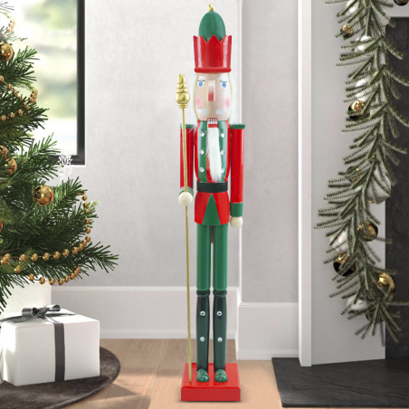 Soldatino Schiaccianoci in Legno 90H 433033 Decorazioni Natale Rosso con Scettro