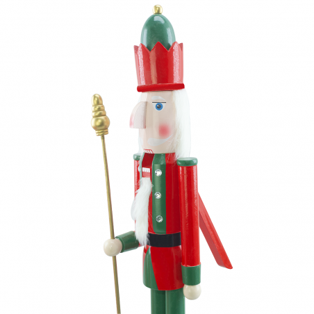 Soldatino Schiaccianoci in Legno 90H 433033 Decorazioni Natale Rosso con Scettro