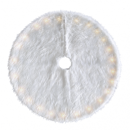 Copri Base Albero di Natale Tappeto Gonna Peluche Bianco 110cm con Minilucciole