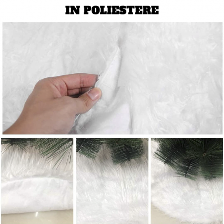 Copri Base Albero di Natale Tappeto Gonna Peluche Bianco 110cm con Minilucciole