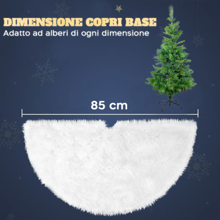 Copri Base Albero di Natale Tappeto Gonna Peluche Bianco 85cm con Minilucciole