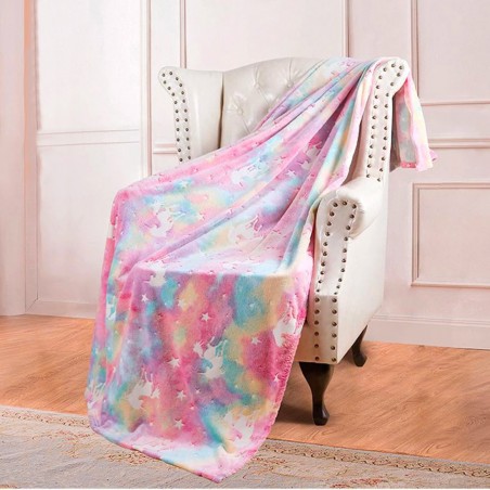 Coperta Magica per Bambini Plaid in Pile Rosa Unicorno Fluorescente 170x180cm