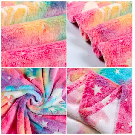 Coperta Magica per Bambini Plaid in Pile Rosa Unicorno Fluorescente 170x180cm