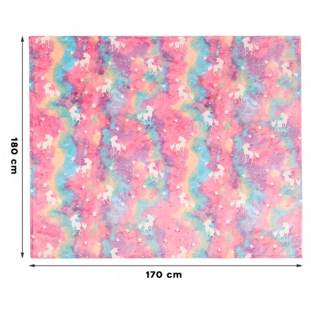 Coperta Magica per Bambini Plaid in Pile Rosa Unicorno Fluorescente 170x180cm