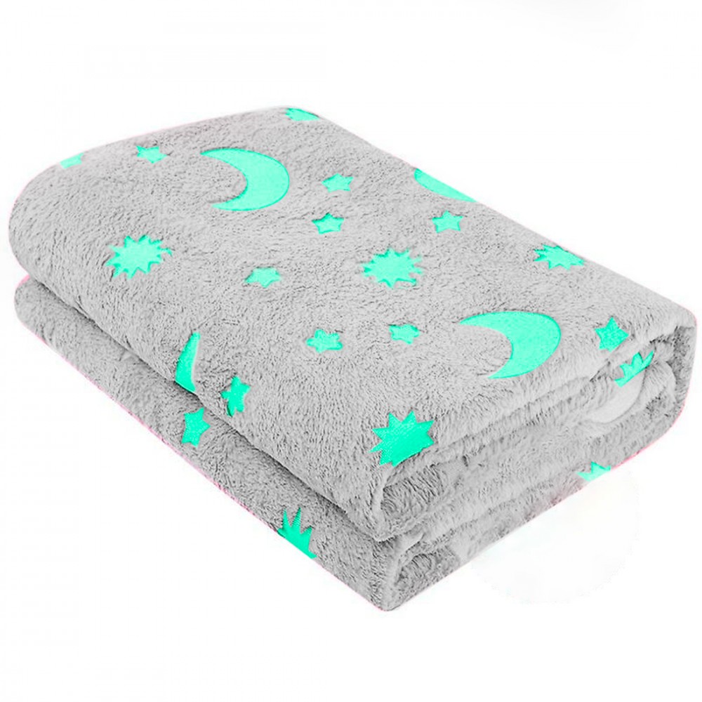 Coperta Magica per Bambini Plaid in Pile Grigio Stelle Luna Fluorescente 170x180