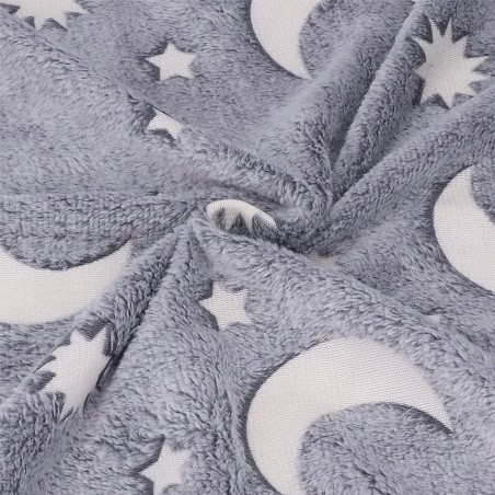 Coperta Magica per Bambini Plaid in Pile Grigio Stelle Luna Fluorescente 170x180