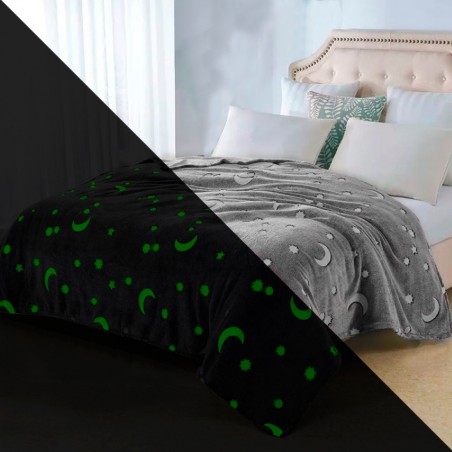 Coperta Magica per Bambini Plaid in Pile Grigio Stelle Luna Fluorescente 170x180