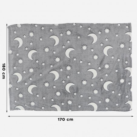 Coperta Magica per Bambini Plaid in Pile Grigio Stelle Luna Fluorescente 170x180