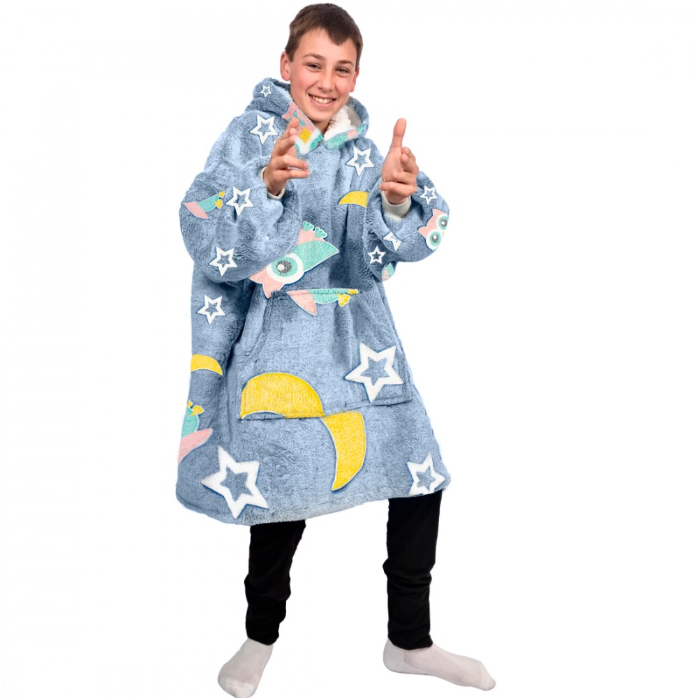 Mantella in Pile per Bambini Grigio Cappuccio e...