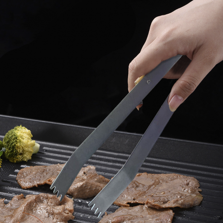 Set 3pz Utensili per Barbecue Pinza Paletta e Forchetta in Acciaio Inox e Legno