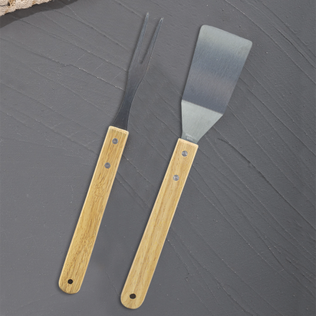 Set 3pz Utensili per Barbecue Pinza Paletta e Forchetta in Acciaio Inox e Legno