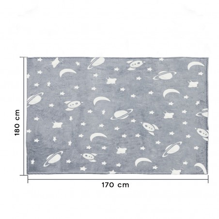 Coperta Magica per Bambini Plaid in Pile Grigio con Pianeti Fluorescenti 170x180