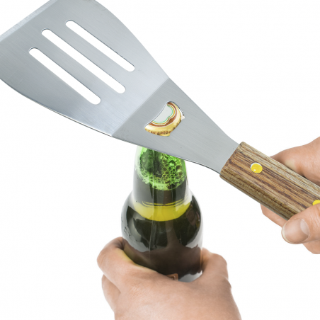 Set 3 Utensili Maxi per Barbecue Pinza Paletta Forchetta in Acciaio Inox e Legno