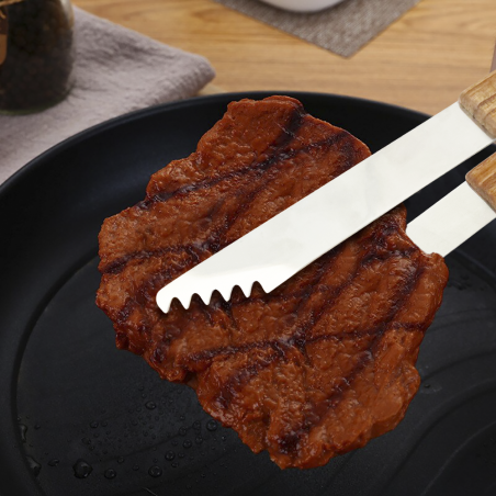 Set 3 Utensili Maxi per Barbecue Pinza Paletta Forchetta in Acciaio Inox e Legno