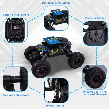 Macchina Telecomandata ROCK CRAWLER Modellino in Scala 1:14 con 4 Ruote Motrici